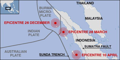 The locations of each of the 3 earth quakes this year