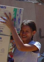 Electric Fans being distributed to a camp at Baan Nam Khem